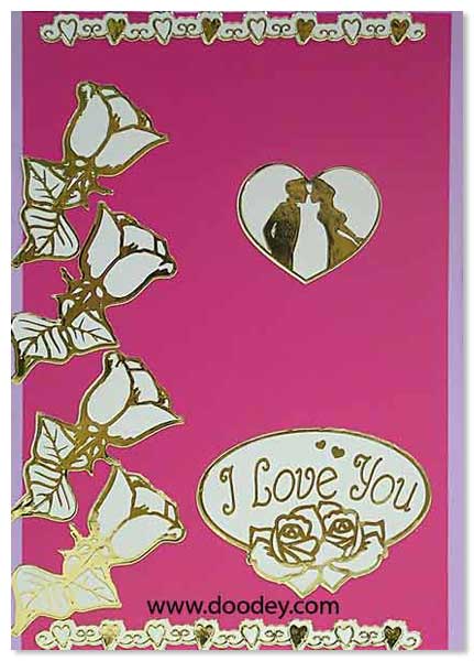 love card with roses and couple in a heart