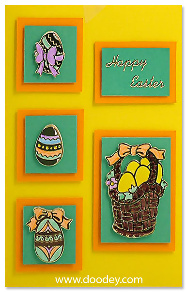 easter card basket and eggs