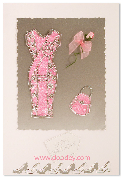birthday card dress with shoes and bagg