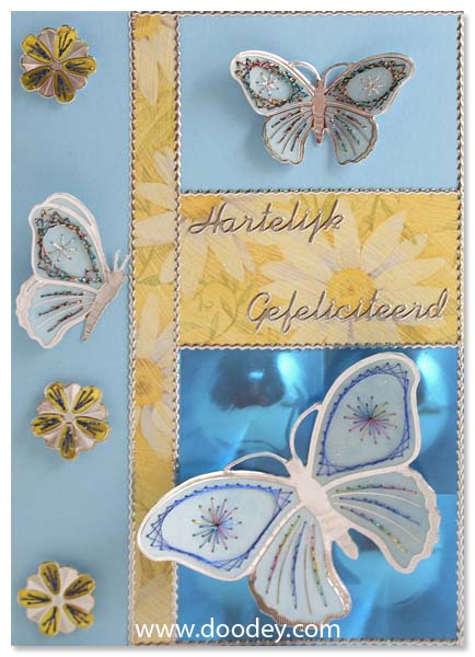 Happy birthday embroidery card butterfly
