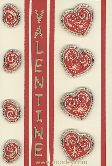 embroidery card love valentine 4 hearts