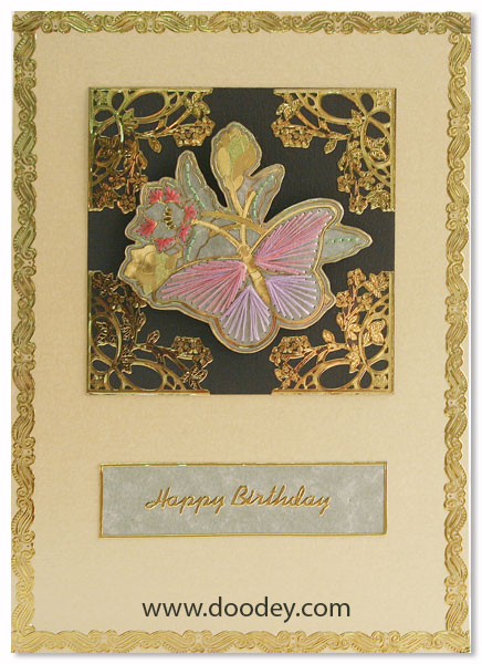 Embroidery card butterfly on flower with MD corner