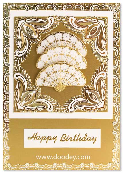 Embroidery card happy birthday with fan