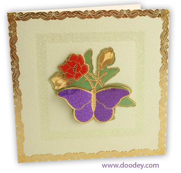 Embroidery butterfly with flower Holographic