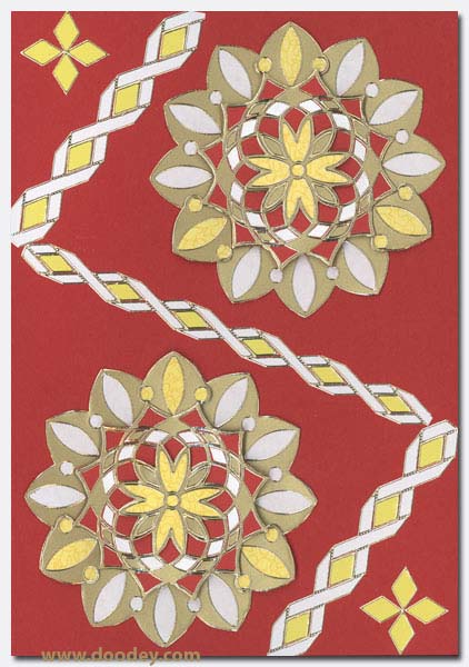 card mandala with woven border