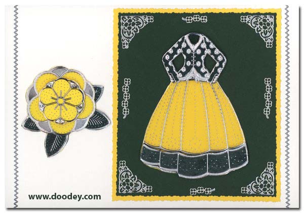 card yellow embroidery dress