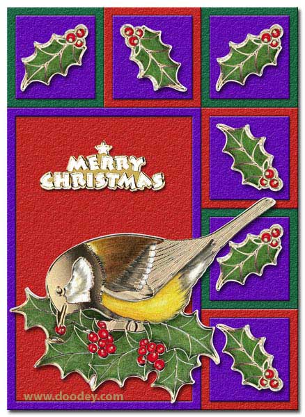 christmas card bird with squares