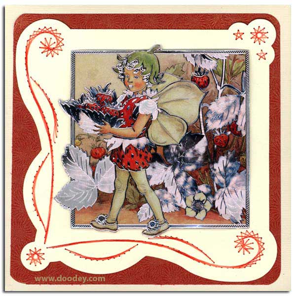 card with flower fairy strawberry with curl embroi