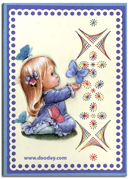 card with embroidery background and girl
