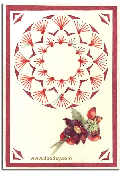 card with embroidery background and flowers