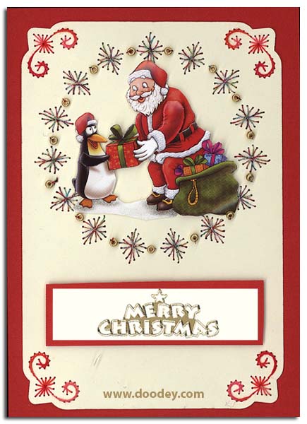 card with embroidery background santa with merry c