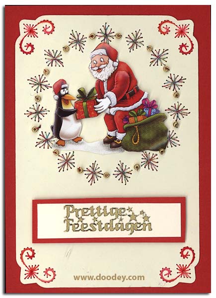 card with embroidery background santa