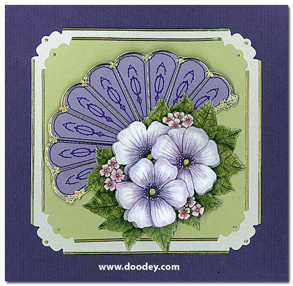 card with fan and pansies