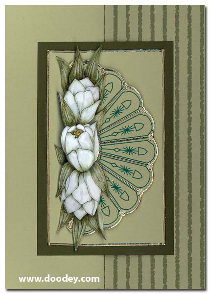 card with white tulips and embroidery fan