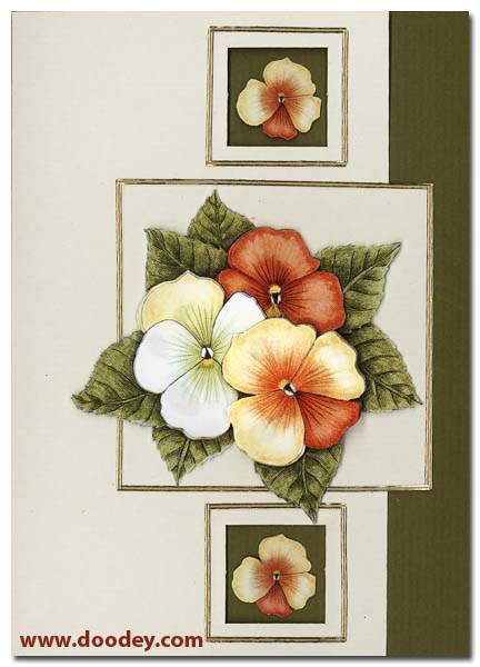 card with pansies and golden border