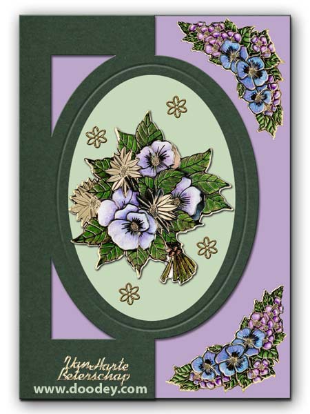 card purple flowers in oval