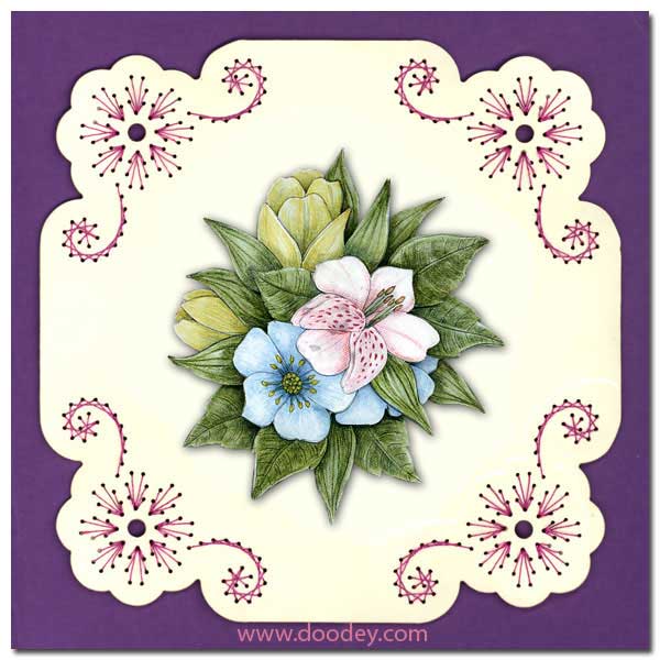 embroidered cardlayer flower composition