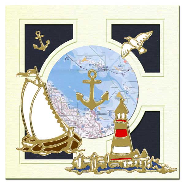 Marine card with lighthouse fural