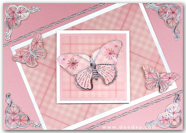 Card butterflies and embroidery corner ornament