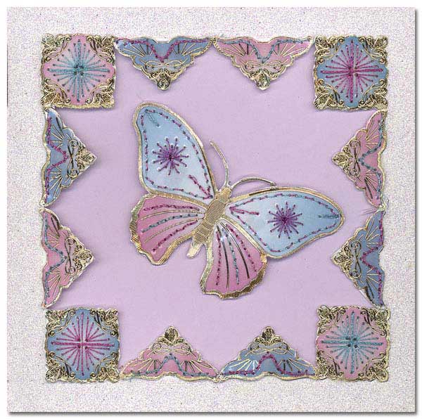 Card embroiderd butterfly with corner