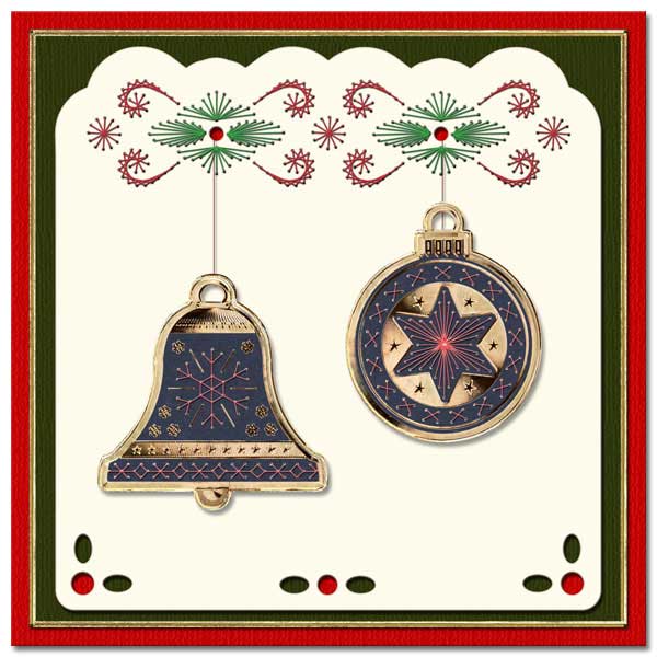 christmas card with embroidered baubles