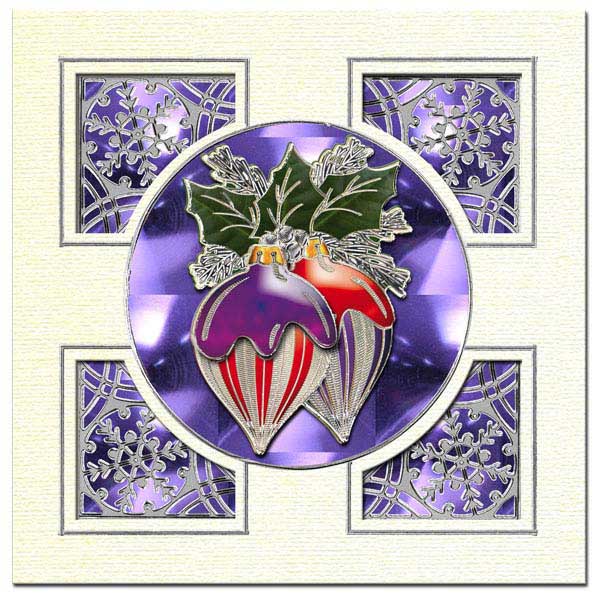 christmas card with 3D christmas baubles