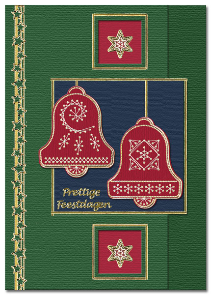 embroidered card with 2 bells