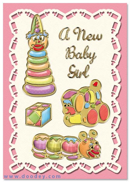 card birth with toys