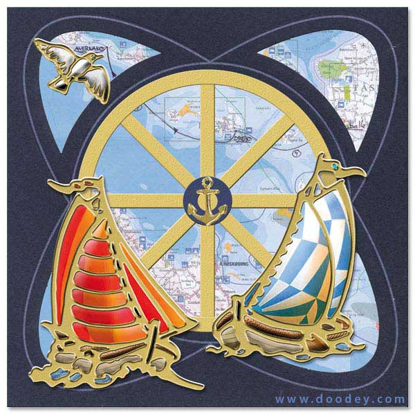 card with sailboats and a bird