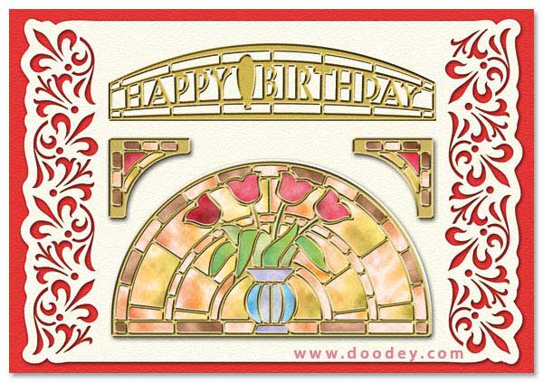 card with stained glass of tulips