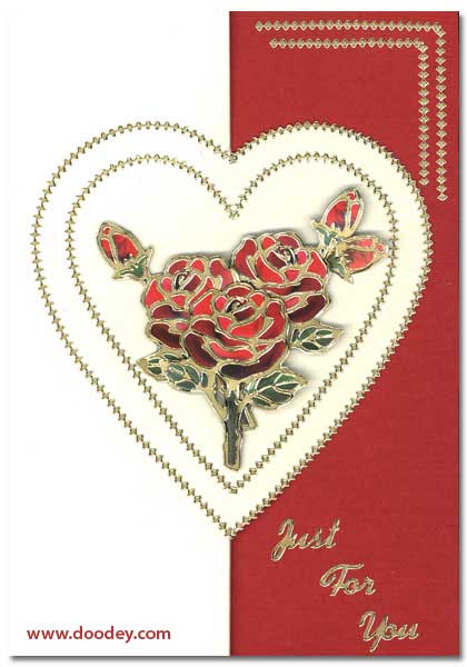 card with roses and hearth