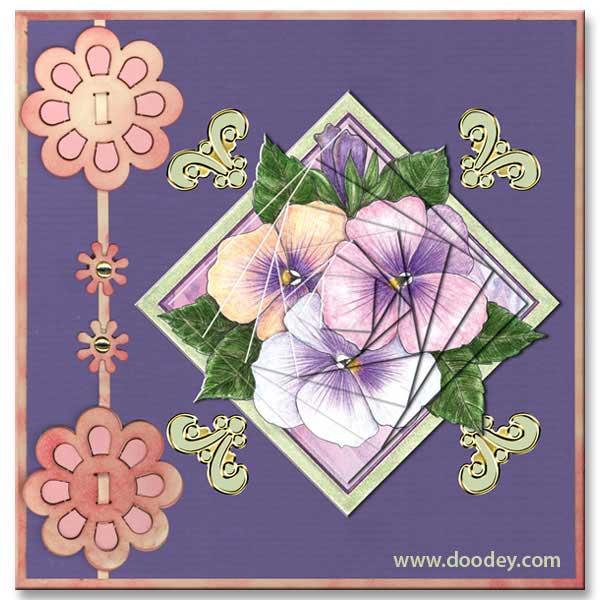 3D pyramids card with violets