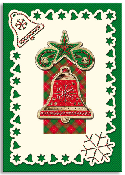 embroidered christmas card with bell