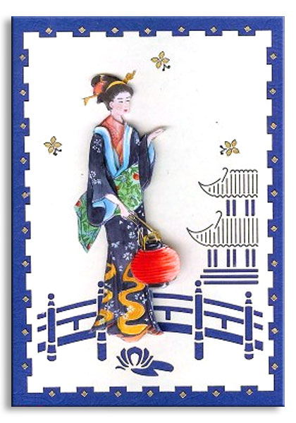 chinese card geisha in garden