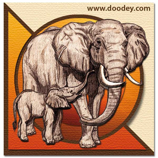 3D safari mini card with elephant with baby