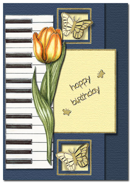 happy birthday card with flowers, butterflies and 
