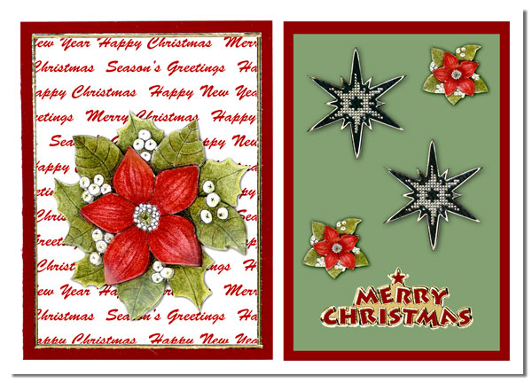 christmas card with flowers and christmas stars