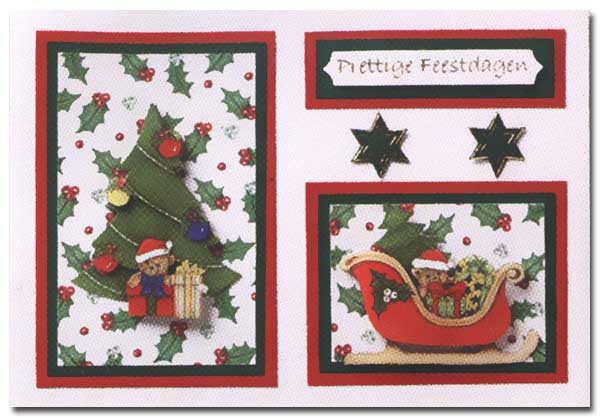 Christmas card with Christmas trees and a sleigh