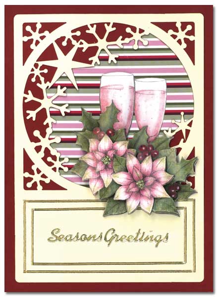Christmas card with flowers and wine glasses