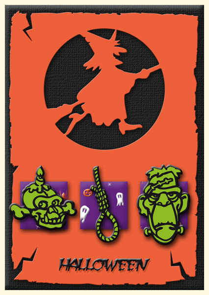 Halloween card with wich and moon