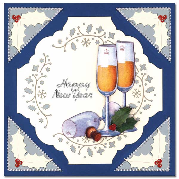 christmas card with  champagne glasses
