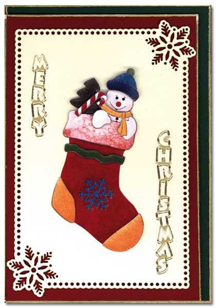 Christmas Card with santa boot and snowman