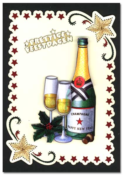 christmas card with 2 glasses of champaign