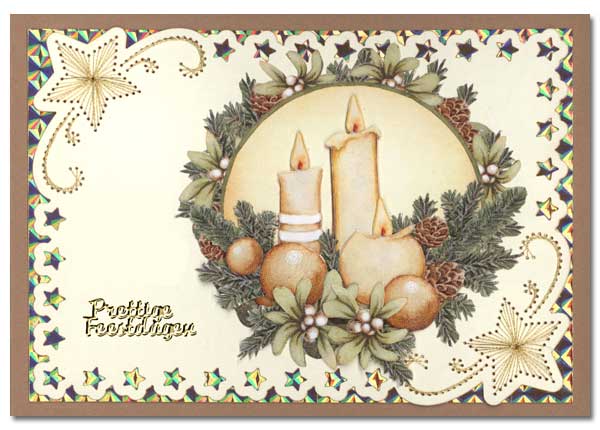 embroidered christmas card with candles