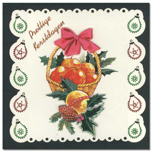 embroidered christmas card with apple basket