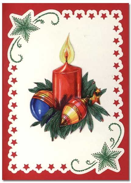 embroidered christmas card with candle