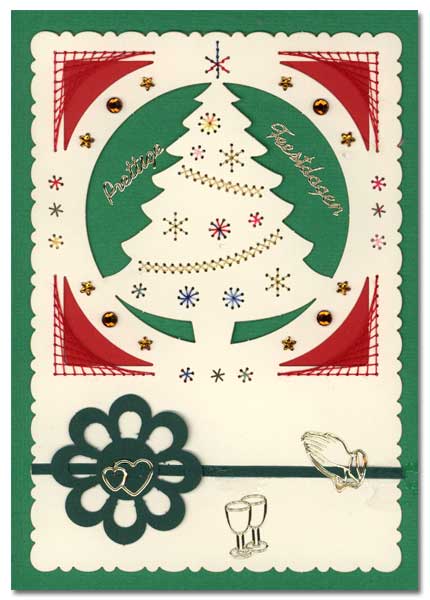 embroidered christmas card with tree
