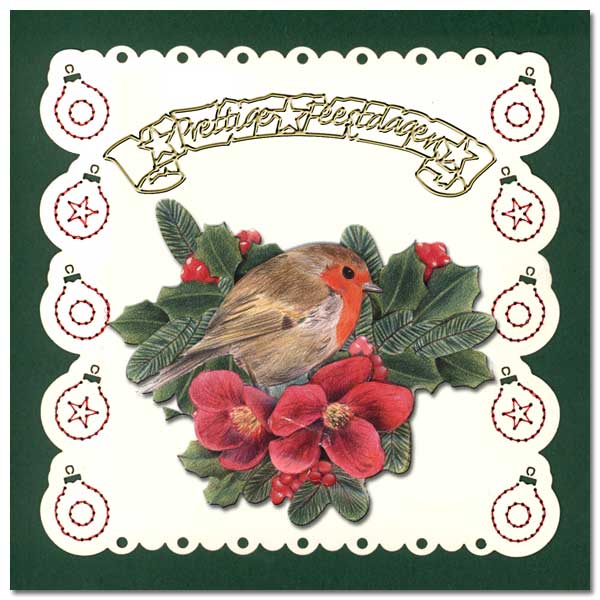 embroidered christmas card with little robin