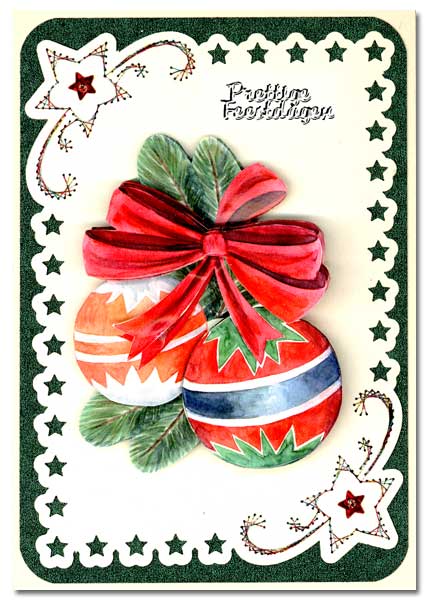 embroidered christmas card with baubles