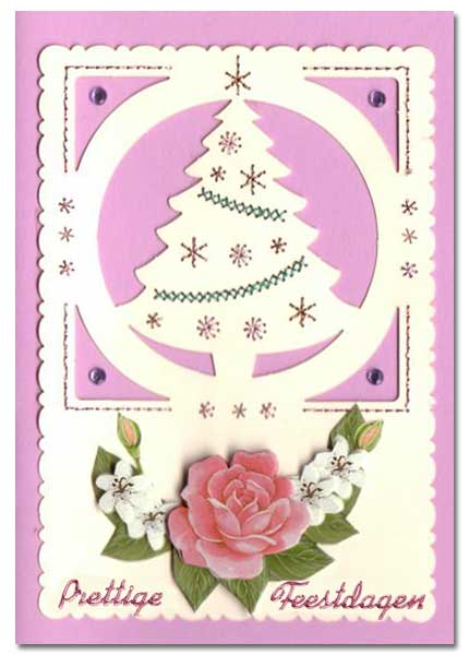 embroidered christmas card with tree